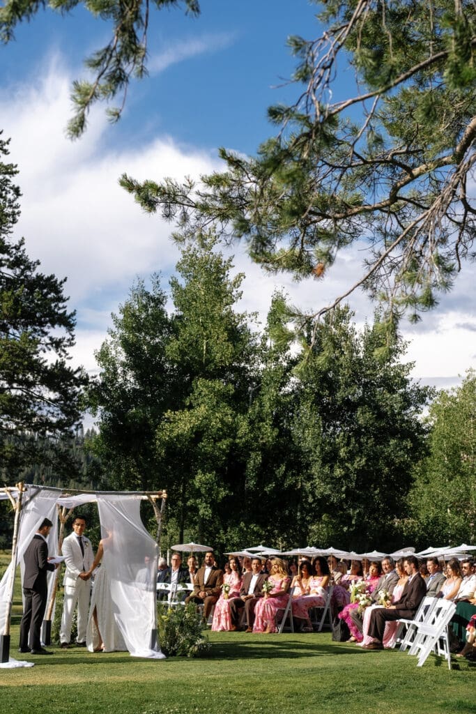 Outdoor wedding ceremony at Everline Resort in Olympic Valley, Lake Tahoe