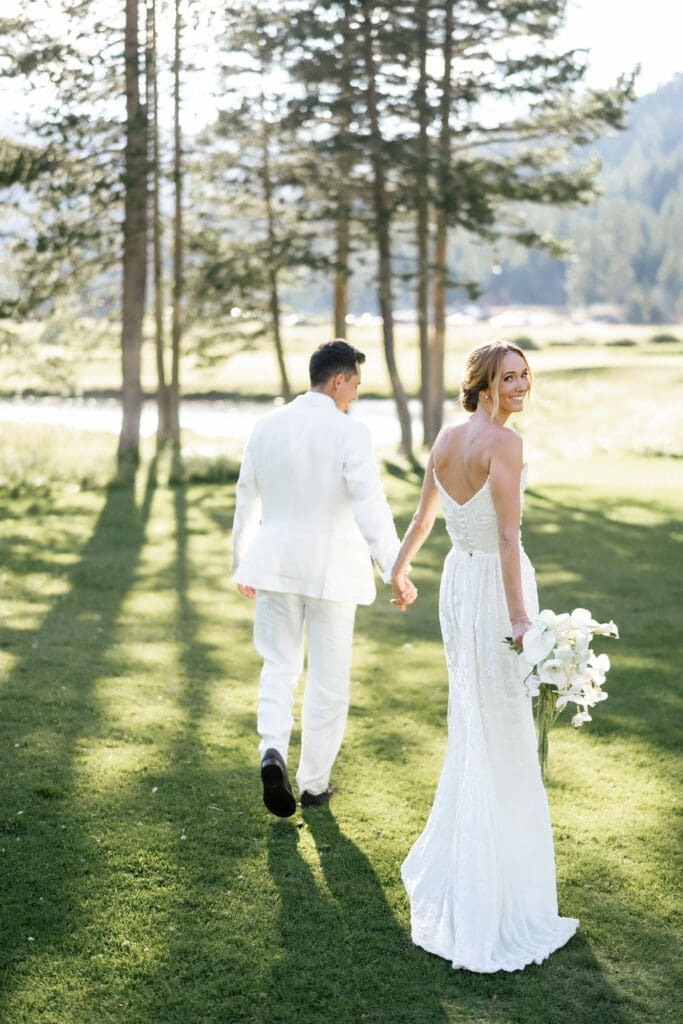 Bride and groom portraits beneath the trees during an Everline Resort wedding day timeline.
