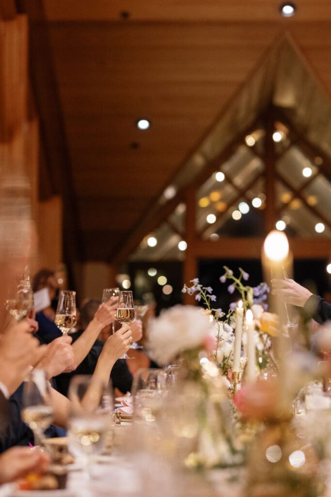 Wedding reception dinner inside the Edgewood Resort Lake Club.