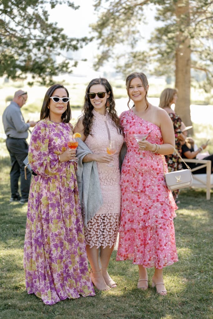 Wedding guests during cocktail hour at Everline Resort in Olympic Valley